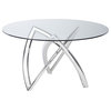 Martina 60-inch Dining Table in Polished Stainless Steel and Tempered Glass