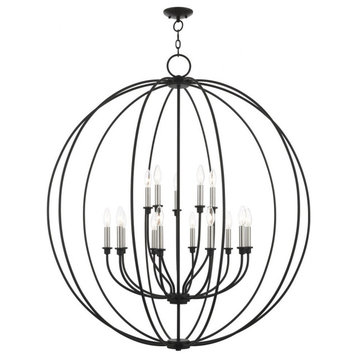 Traditional Farmhouse Fifteen Light Chandelier-Black/Brushed Nickel Finish