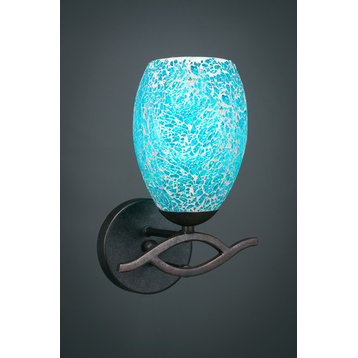 Revo Wall Sconce In Dark Granite, 5" Turquoise Fusion Glass