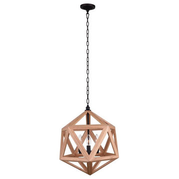 CWI Lighting Lante 3 Light Farmhouse Metal Pendant in Black/Wood