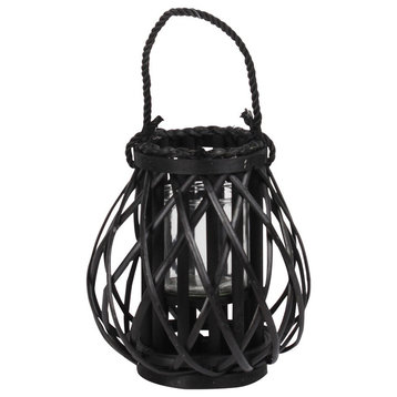 Bamboo Tall Round Bellied Lantern, Black