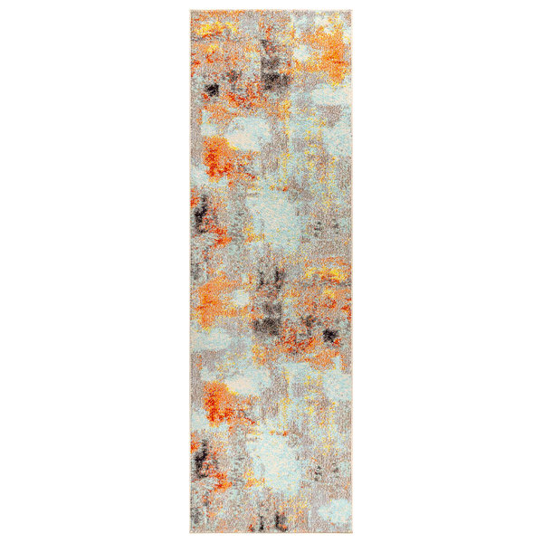 Contemporary POP Modern Abstract Vintage Cream/Orange 2' x 8' Runner R