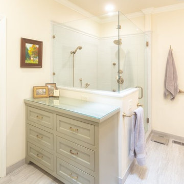 Master Bath shower and dresser/charging station.