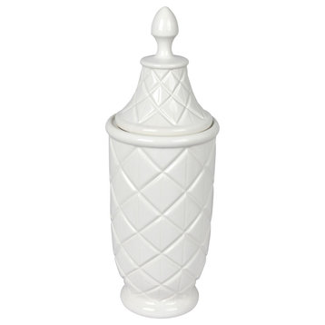 Vickerman White Ceramic Container with Lid, 18.5"