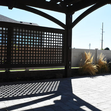 Pergola w/Privacy Lattices, Outdoor Power & Timber Frame Garden Boxes