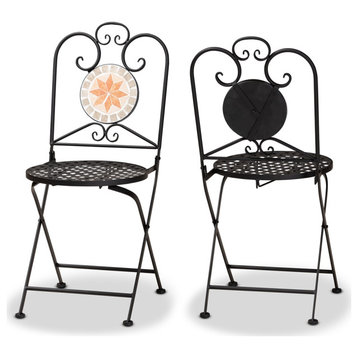 Modern and Contemporary Black Metal 2-Piece Outdoor Dining Chair Set