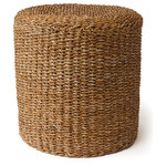 Napa Home and Garden - Seagrass Round Pouf - The Seagrass Round Pouf makes a charming seating alternative in a beach style home. Handmade from woven brown seagrass material, this round pouf is durable and stylish. Display it next to a sofa or between a set of armchairs as a makeshift side table.