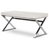 Herald Stainless Steel Fabric Upholstered Rectangle Bench, White, Faux Leather