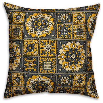 Patchwork Mandala, Yellow and Gray Throw Pillow, 20"x20"