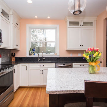 White Kitchen Cabinet and Maple Island Remodel