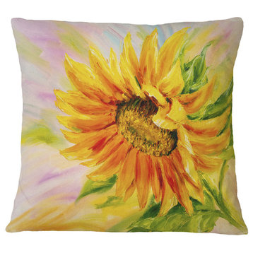 Sunflower Oil Painting Floral Throw Pillow, 18"x18"