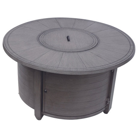 Az Patio Heaters Cast Aluminum Round Fire Pit, Brushed Wood Finish
