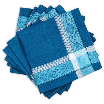 French Home Linen Set of 6 Astra Napkins, Shades of Blue