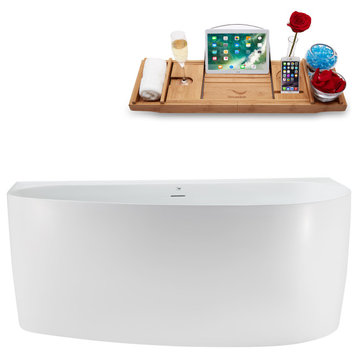 63" Streamline Bathtub and Tray With Drain, Brushed Brass