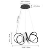 1-Light Wavy Linear Curve Circle LED Pendant Lighting Chandelier, Black+white