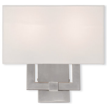 Wall Sconce with Handcrafted Off-White Fabric Hardback Shade, Brushed Nickel