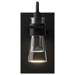 Hubbardton Forge - Erlenmeyer Sconce, Black Finish, Clear Glass - Inspired by the flat-bottomed Erlenmeyer flask, this sconce provides the catalyst for your design chemistry. The thick, clear or colored blown-glass flask is encircled by a handcrafted steel collar which is in turn, embedded in a steel plate.