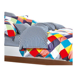 The Linen Center - Multicolor Diamonds and Stripes Twin Size 4 Piece Linen Set With Fitted Sheet - Duvet Covers And Duvet Sets