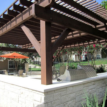 Outdoor BBQ, Pergola, Fire Pit & Deck for Apartment Complex