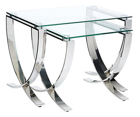Villette Stainless Steel and Glass Nesting Tables, Set of 2 ... Villette Stainless Steel and Glass Nesting Tables, Set of 2 ...