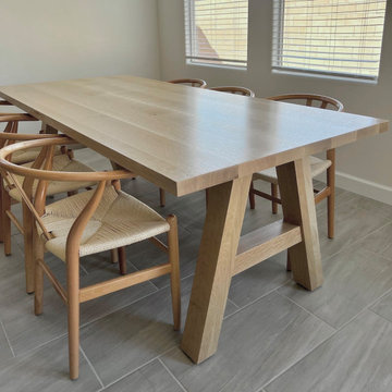 Custom White Oak Dining Table Top with wooden legs