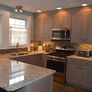 Craftsman New England Driftwood Kitchen Remodel w/bliss Amber Tea Backsplash