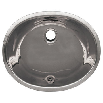 Smooth Oval Undermount Basin With Overflow,Polished Stainless Steel, 18.5"X15.5"