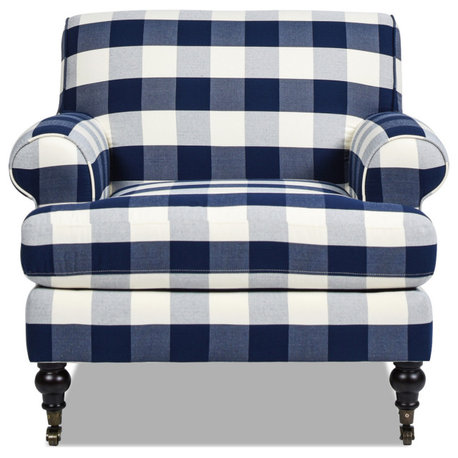 Alana 38" Lawson Accent Arm Chair, Metal Casters, Blue Lattice Woven
