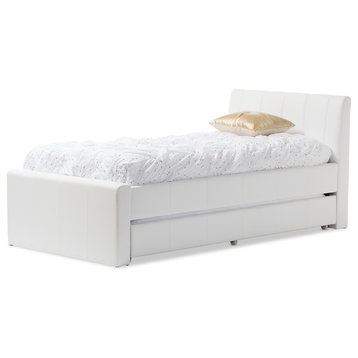 Cosmo Faux Leather Twin Size Trundle Bed, White