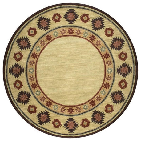Alora Decor Ryder 8' Round Tribal Tan/Sage/Navy/Burgundy Hand-Tufted Area Rug