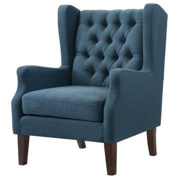Irwin Linen Button Tufted Wingback Chair, Blue