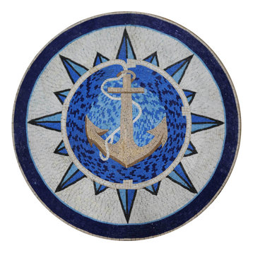 Anchor on Blue Background Nautical Mosaic, 48" X 48"