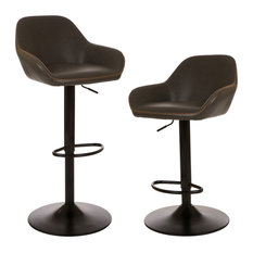 Glitzhome - Vintage Gray Leatherette Gaslift Adjustable Swivel Bar Stool, Set of 2 - Bar Stools and Counter Stools