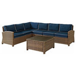 Crosley - Bradenton 5-Piece Outdoor Wicker Seating Set With Cushions, Navy - Create the ultimate in outdoor entertaining with Crosley's Bradenton Collection. This elegantly designed all-weather wicker sectional is the perfect addition to your environment. Bradenton provides the utmost in flexibility with its modular design that allows you to easily add sections as needed to fit any space. The finely crafted deep seating collection features intricately woven wicker over durable steel frames, and UV/Fade resistant cushions providing comfort, style and durability.