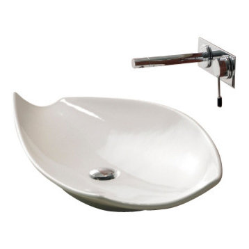 Oval-Shaped White Ceramic Vessel Sink, No Hole