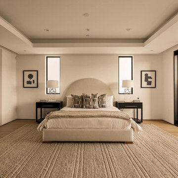 Symmetrical Modern Master Bedroom with Custom Aluminum Windows