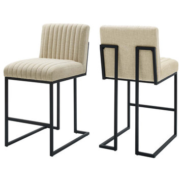 Indulge Channel Tufted Fabric Counter Stools - Set of 2-Beige