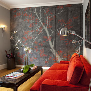 Handprinted Chinoiserie wallpaper in interior design