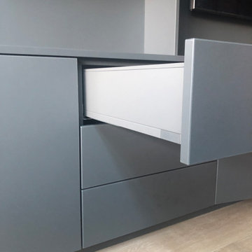Custom Media Wall with Handleless Storage – Borehamwood WD6