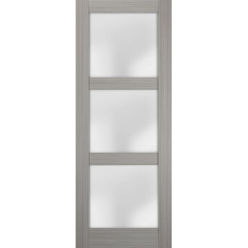 Slab Barn Door Panel Frosted Glass 42 x 96, Lucia 2552 Grey Ash