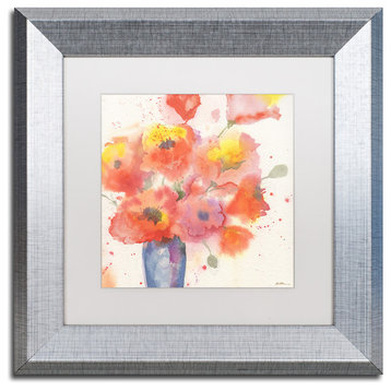 Sheila Golden 'Vase of Poppies 5' Framed Art, Silver Frame, 11"x11", White Matte