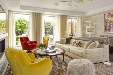 Inspiration for a contemporary open concept living room in New York with beige walls.