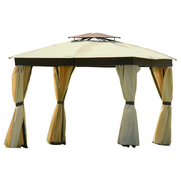 Double Tiered Grill Canopy Outdoor BBQ Tent With UV Protection, Khaki