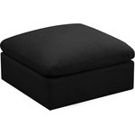 Meridian Furniture - Plush Velvet / Down Standard Comfort Modular Chair, Black, Ottoman - No matter how big or little the size of your gang, they can all find their sweet spot when you choose pieces from the Plush collection to build your ideal seating group. Choose this individual Plush piece or pair multiple pieces together to get the custom look everyone will love. The soft black velvet material is soft and welcoming to the touch, and the set's cushions are overstuffed with a down and feather blend to provide ample support for tired bodies.