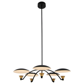 Redding Chandelier in Matte Black With White And Brass Accent