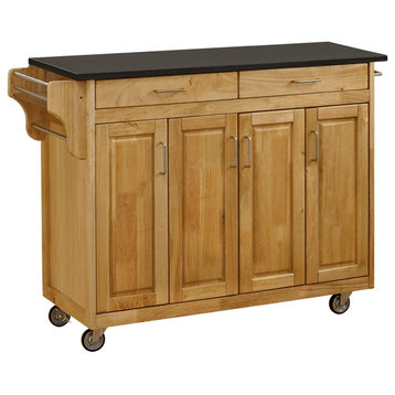 Modern Natural 4 Door Cabinet Kitchen Cart with Black Granite Top