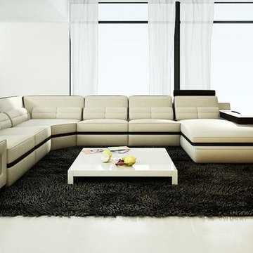 Cream Sectional Sofa with Storage Compartment in Armrests