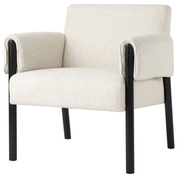 Ashton Beige Twill Fabric w/ Black Solid Wood Accent Chair