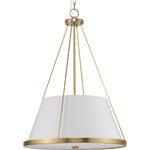 Progress Lighting - Saffert Collection Three-Light Vintage Brass White Linen Glass Pendant Light - Both modern and traditional elements combine for a versatile look in the'saffert pendant. Four slender rods capture a circular metal frame and glass diffuser. A fabric shade softens the clean style of the pendant.'saffert is the perfect choice for kitchens, hallways, foyers and great rooms in new traditional, industrial and luxe interiors.