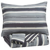 3 Piece Polyester Full Coverlet Set With Block Stripe Print, Gray and Cream